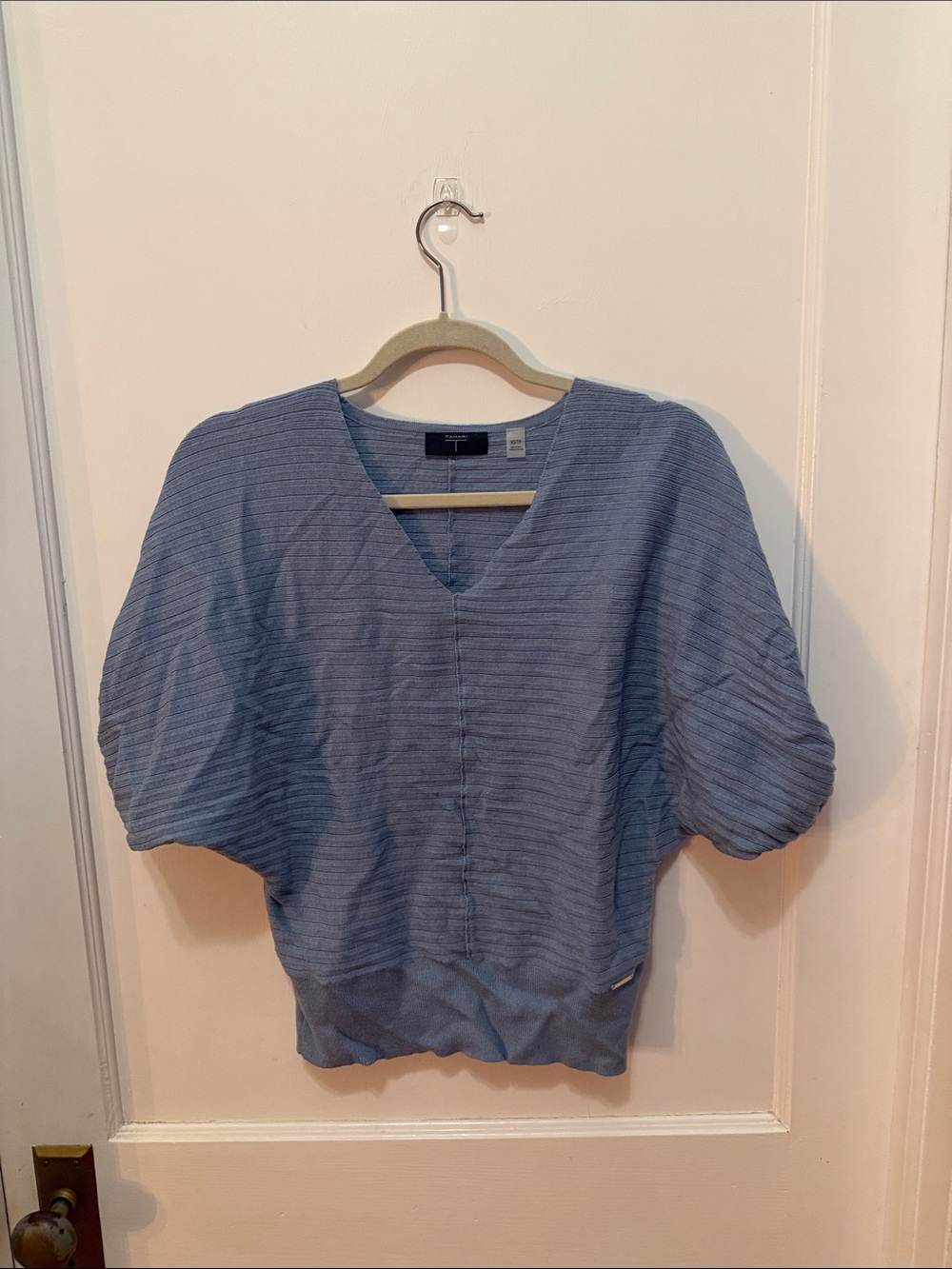 Eileen Fisher Dusty Blue V-Neck Puff Sleeve Tunic